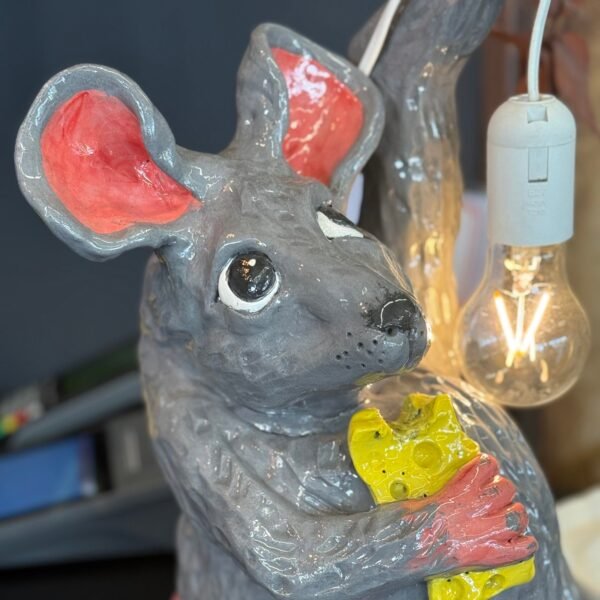 Keraminė taupyklė-šviestuvas „Pelė su lempute“