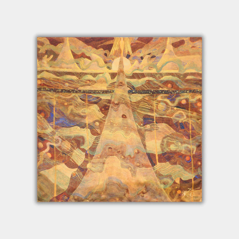 Šilkinė skarelė M.K. Čiurlionis - Žvaigždžių sonata (68x68cm)